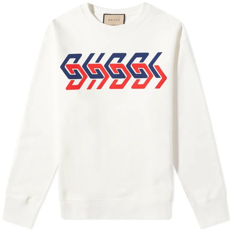 Felpa Guccicon stampa logo a blocchi geometrici BIANCA 681217-XJDV3-9275