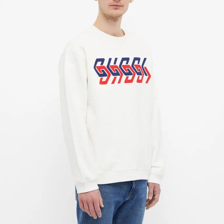 Felpa Guccicon stampa logo a blocchi geometrici BIANCA 681217-XJDV3-9275