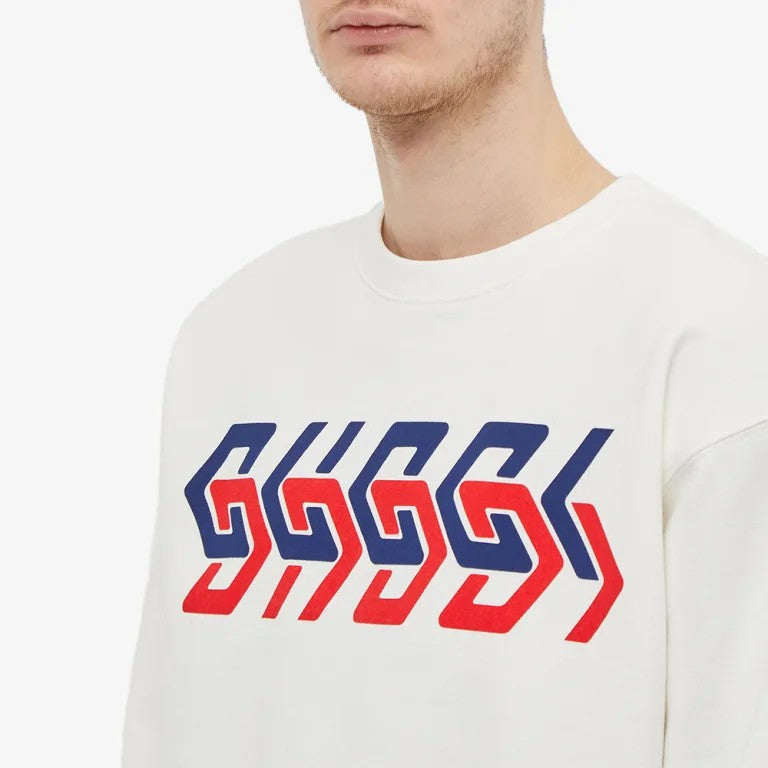 Felpa Guccicon stampa logo a blocchi geometrici BIANCA 681217-XJDV3-9275