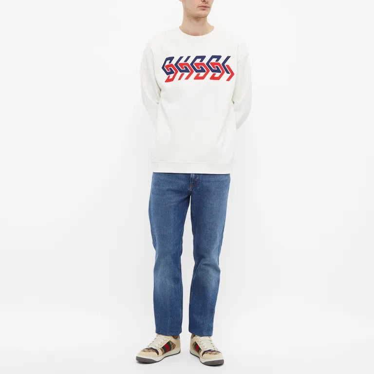Felpa Guccicon stampa logo a blocchi geometrici BIANCA 681217-XJDV3-9275